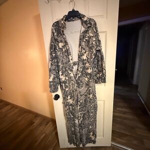 Brown and Tan Full-Length Wrap Robe